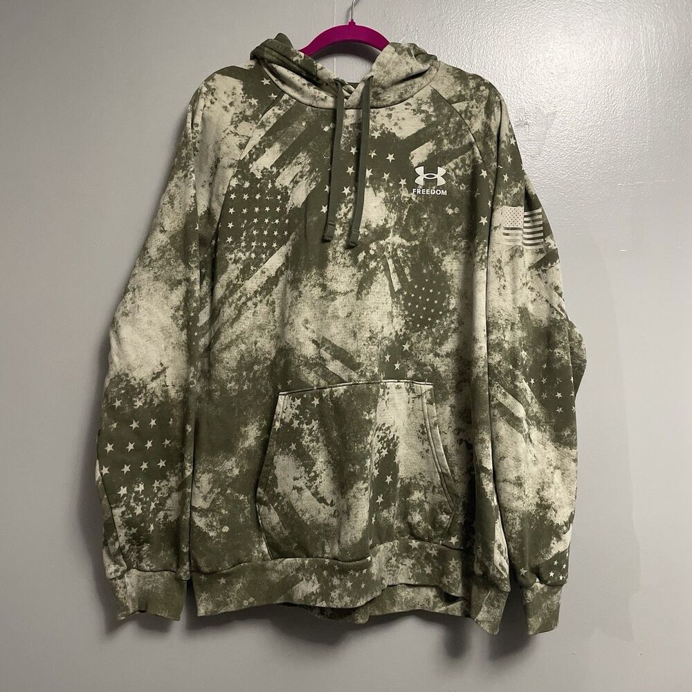 Men’s Under Armour Freedom Hoodie XXL Green Star Military Patriot America USA